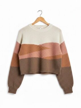 Pink Rose Colorblock Crewneck Sweater in Brown & Pink